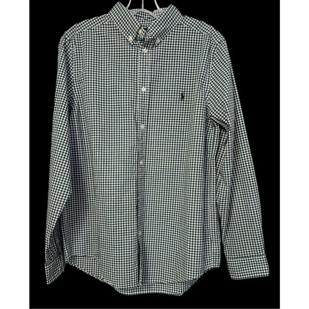 Ralph Lauren Natural Stretch Gingham Btn Dwn Shirt Green/White Boys XL 18-20